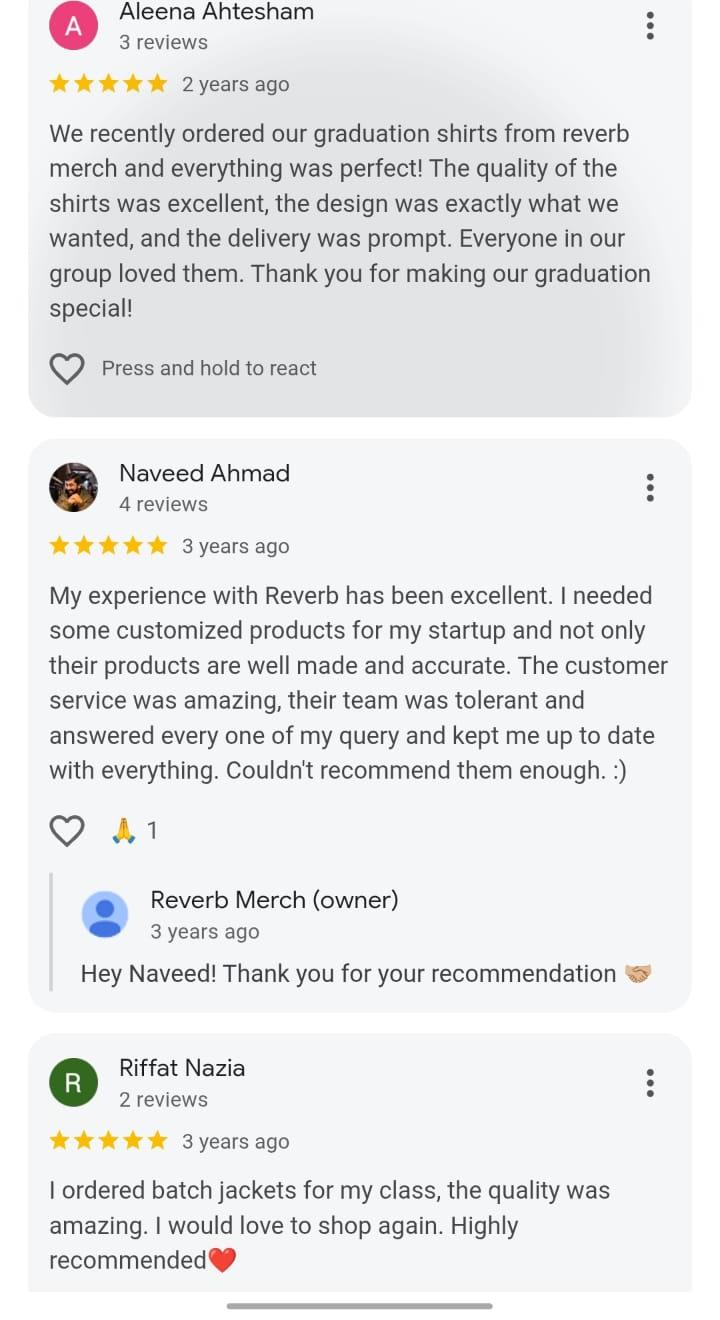 Google reviews for Reverb Merch, screenshot 1
